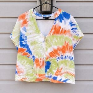 Ashley Sport Tie Dye Zip Front Top  Y2K Athleisure Streetwear